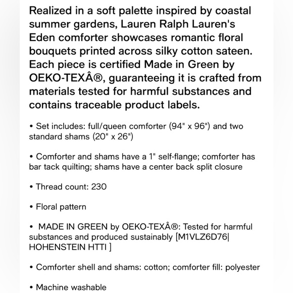 Lauren Ralph Lauren Bedding Nwt Lauren Ralph Lauren Eden Botanical